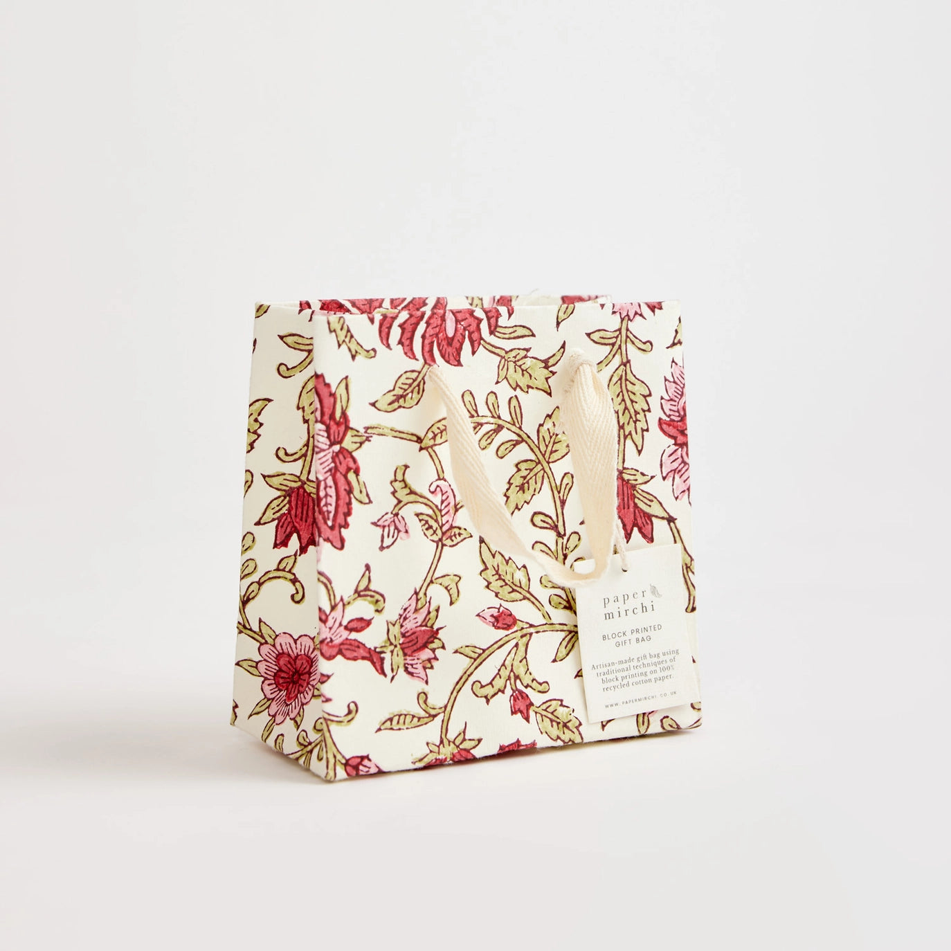 Hand Block Printed Paper Gift Bag Scarlet Small