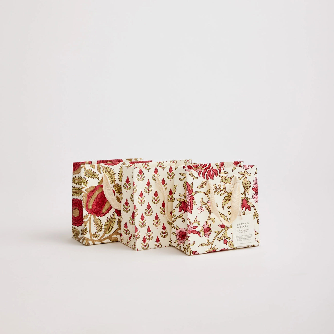 Hand Block Printed Paper Gift Bag Scarlet Small