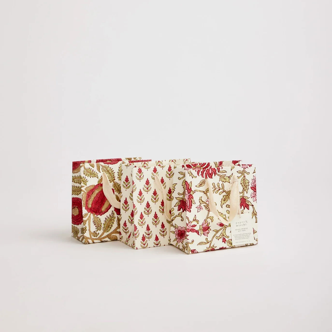 Hand Block Printed Paper Gift Bag Scarlet Small