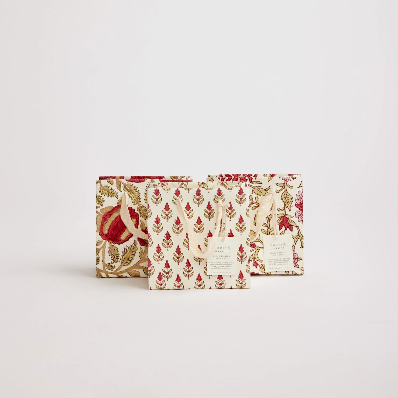 Hand Block Printed Paper Gift Bag Scarlet Small
