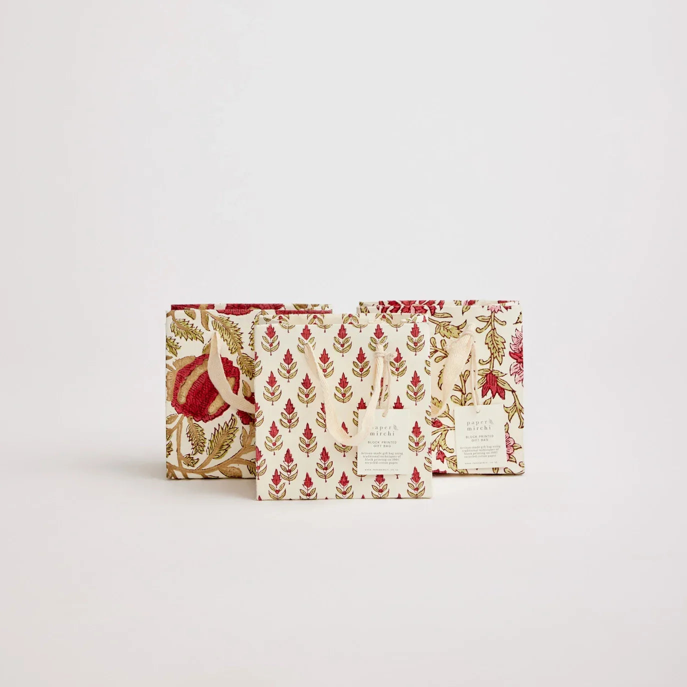 Hand Block Printed Paper Gift Bag Scarlet Small