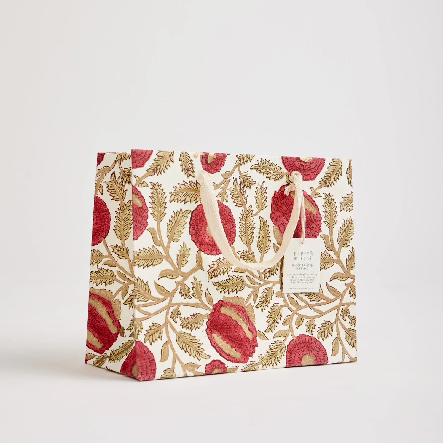 Hand Block Printed Paper Gift Bag Scarlet Medium