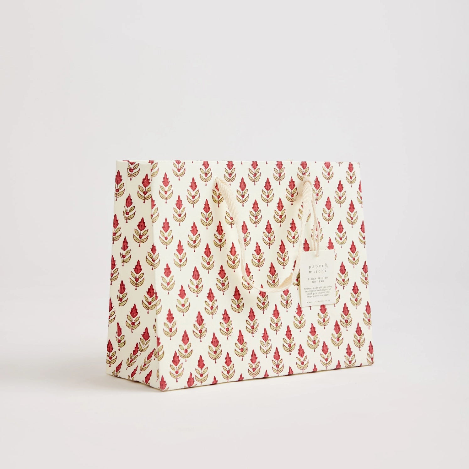 Hand Block Printed Paper Gift Bag Scarlet Medium
