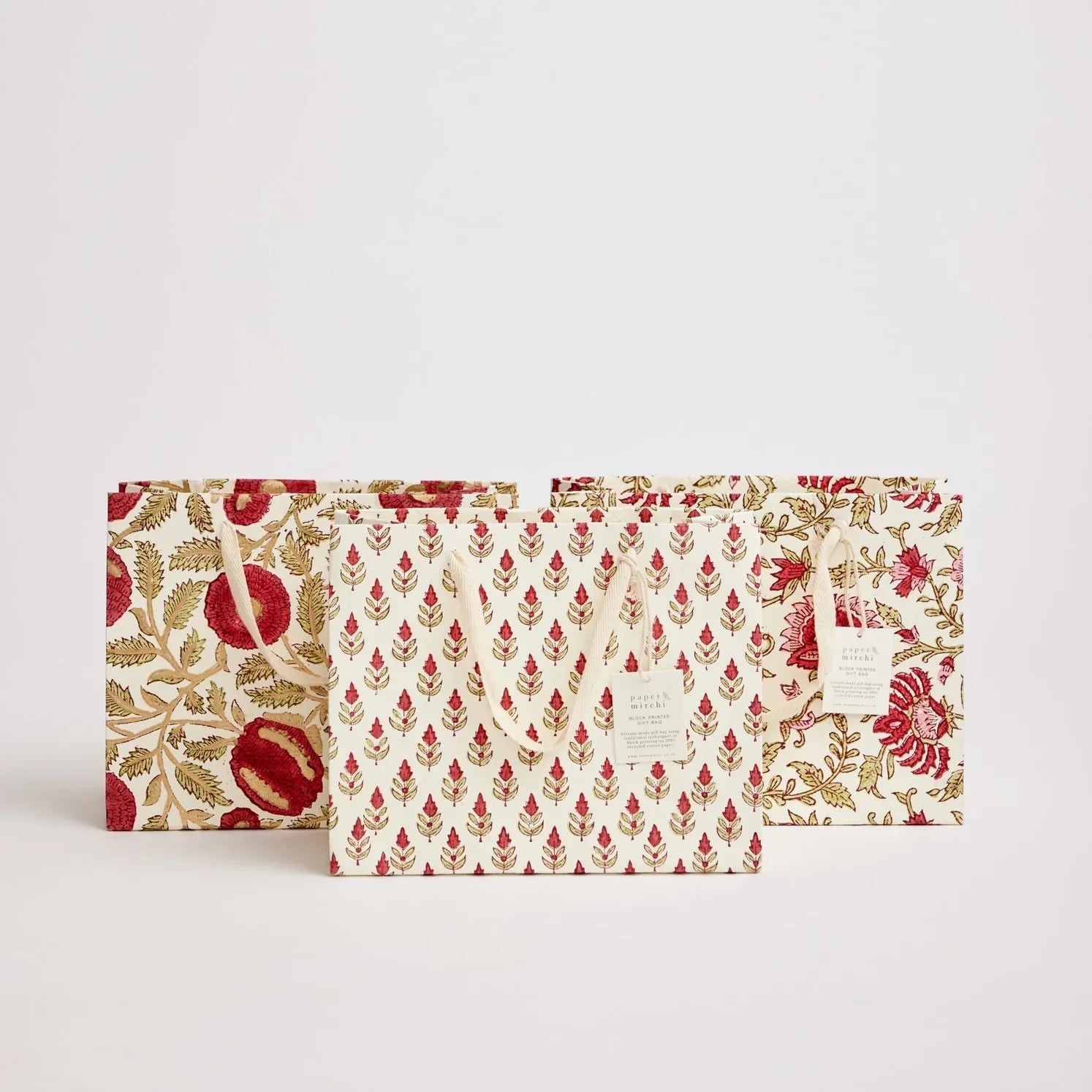 Hand Block Printed Paper Gift Bag Scarlet Medium
