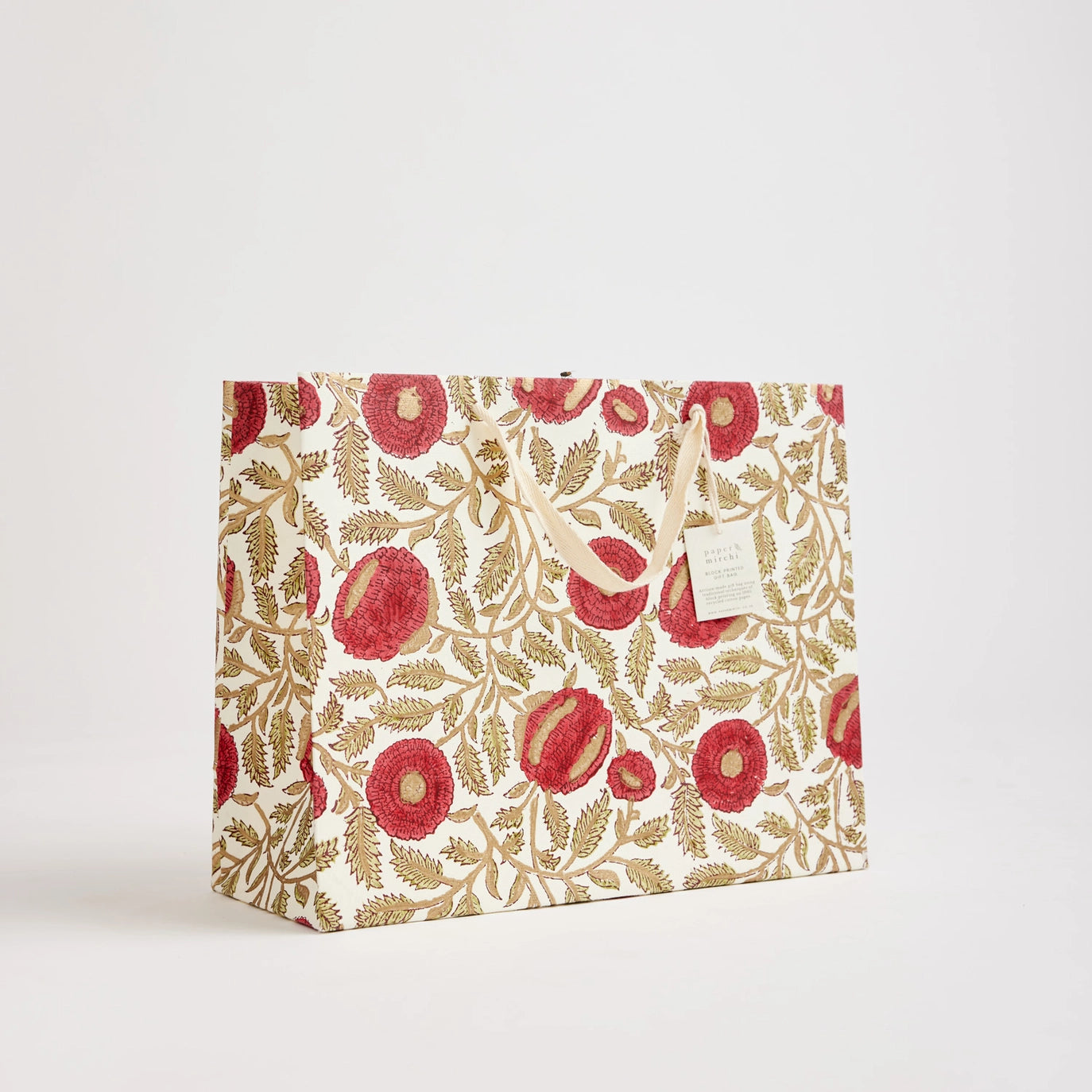 Hand Block Printed Paper Gift Bag Scarlet Large