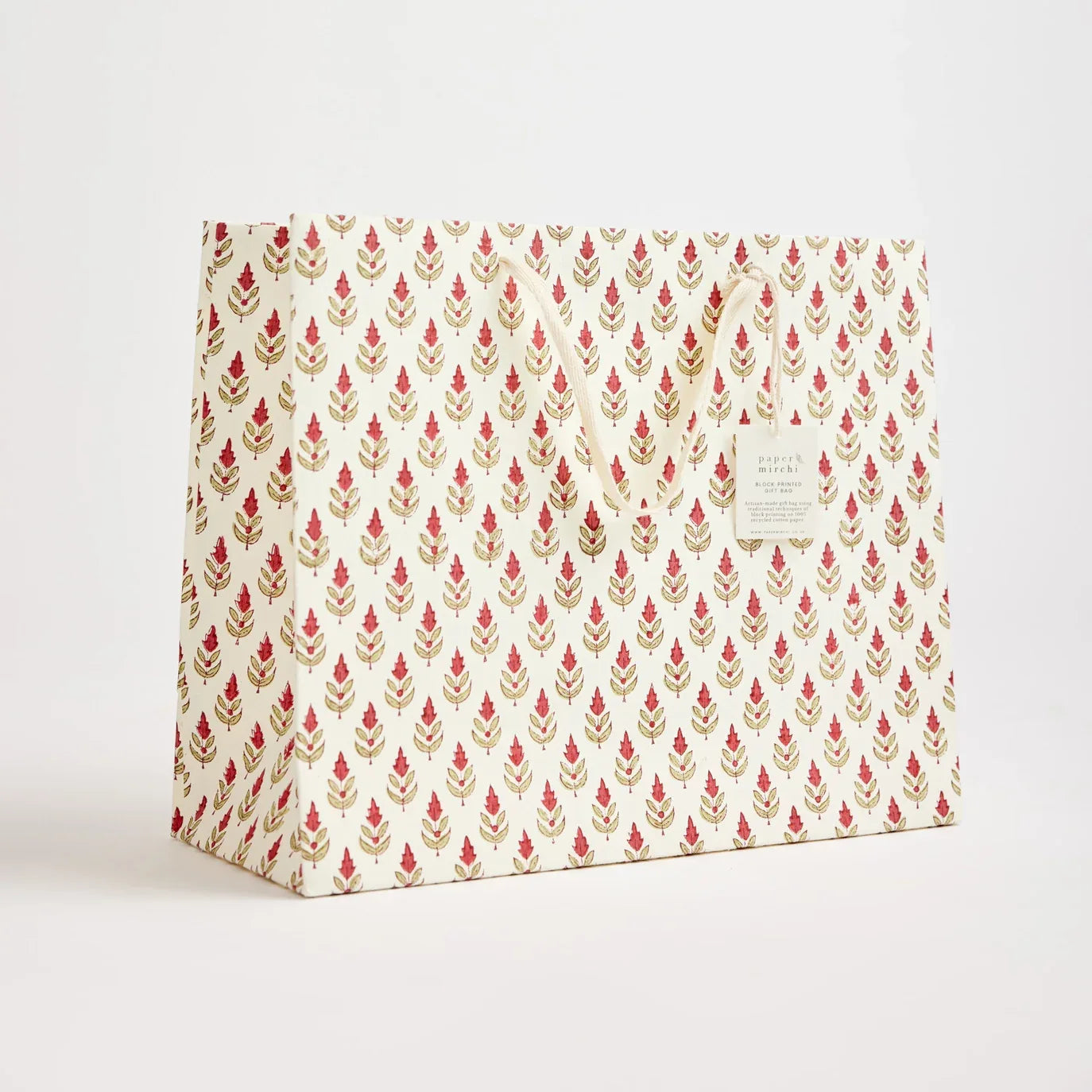 Hand Block Printed Paper Gift Bag Scarlet Large