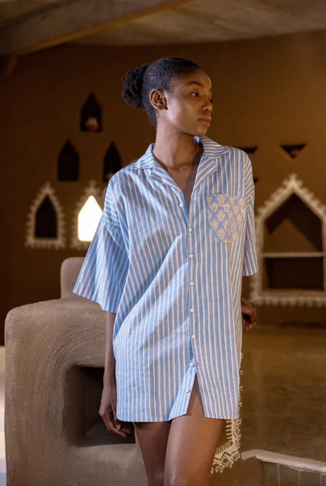 Cotton Nightshirt - Wilson Sky Stripe
