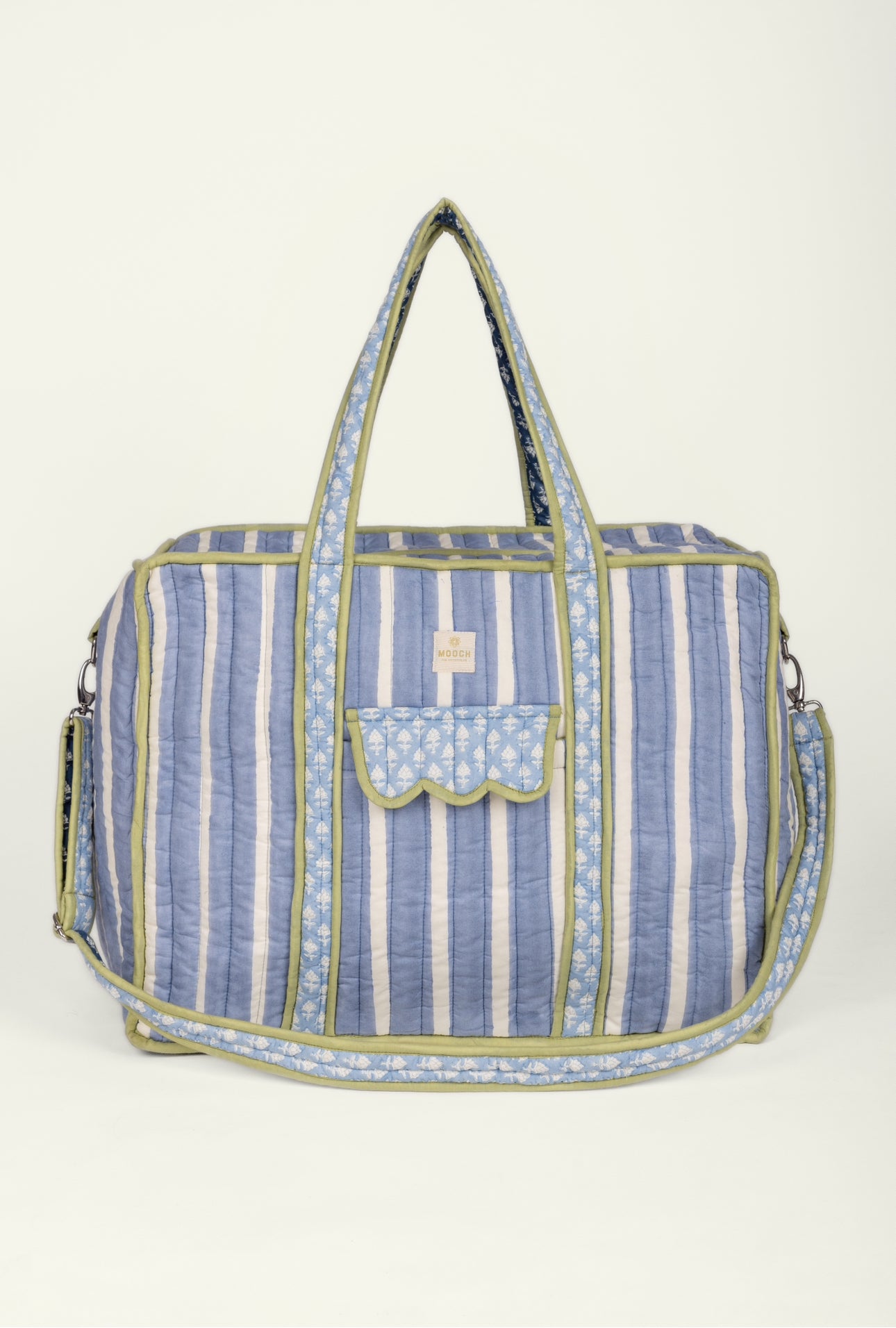 Quilted Weekend Travel Bag - Sage Denim Stripe