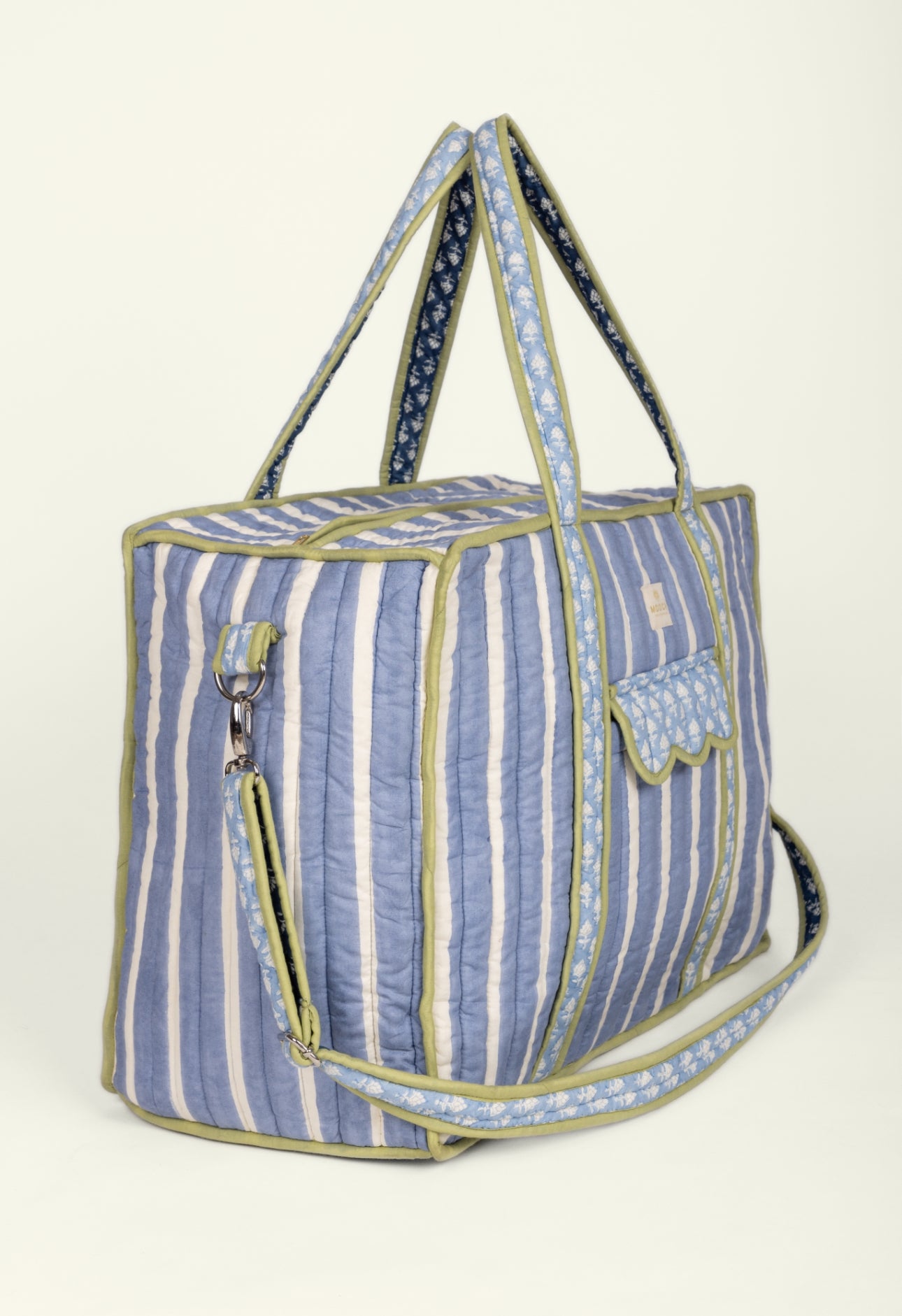 Quilted Weekend Travel Bag - Sage Denim Stripe