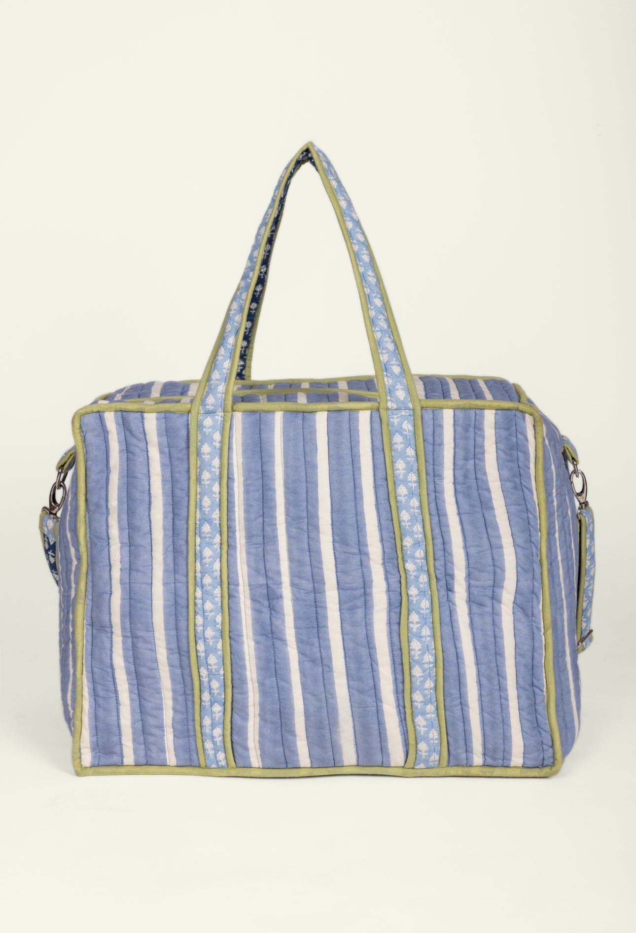 Quilted Weekend Travel Bag - Sage Denim Stripe