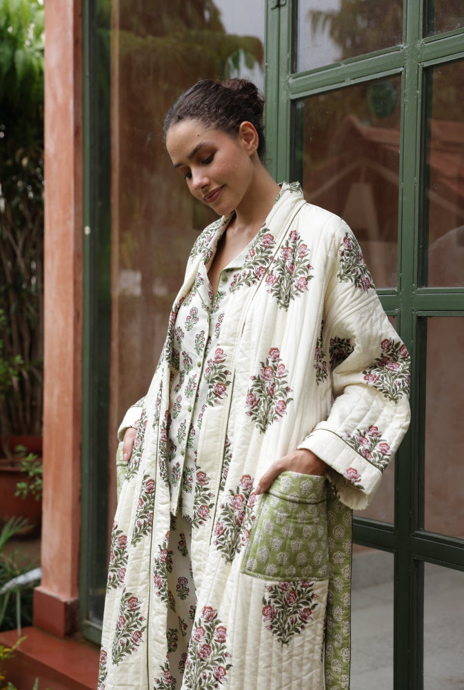 Quilted Luxury Cotton Dressing Gown / Robe - Wilson Rose