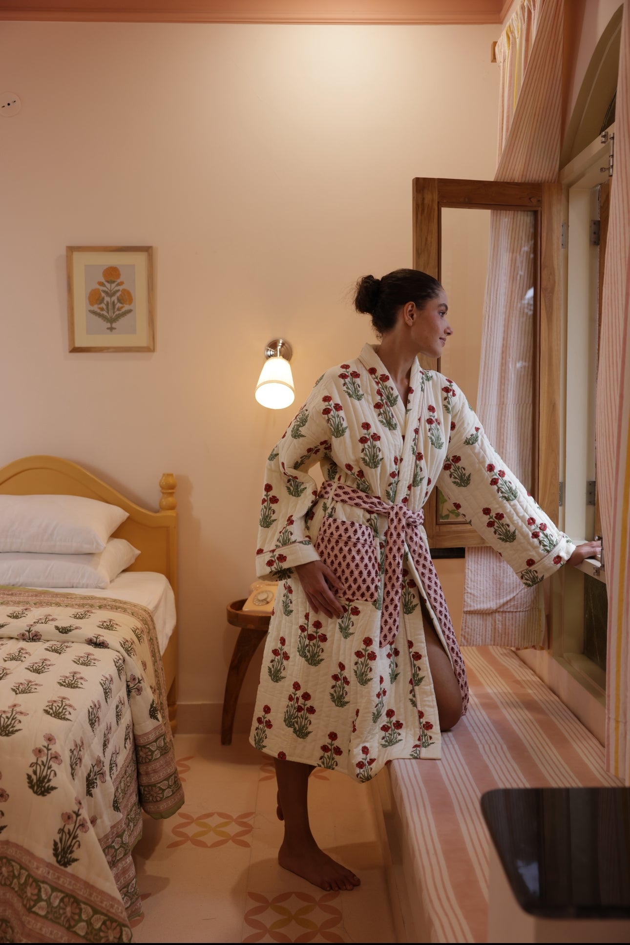 Quilted Luxury Cotton Dressing Gown / Robe - Condicote Poppy