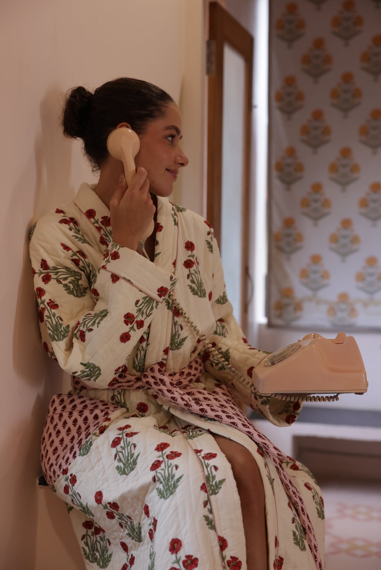 Quilted Luxury Cotton Dressing Gown / Robe - Condicote Poppy