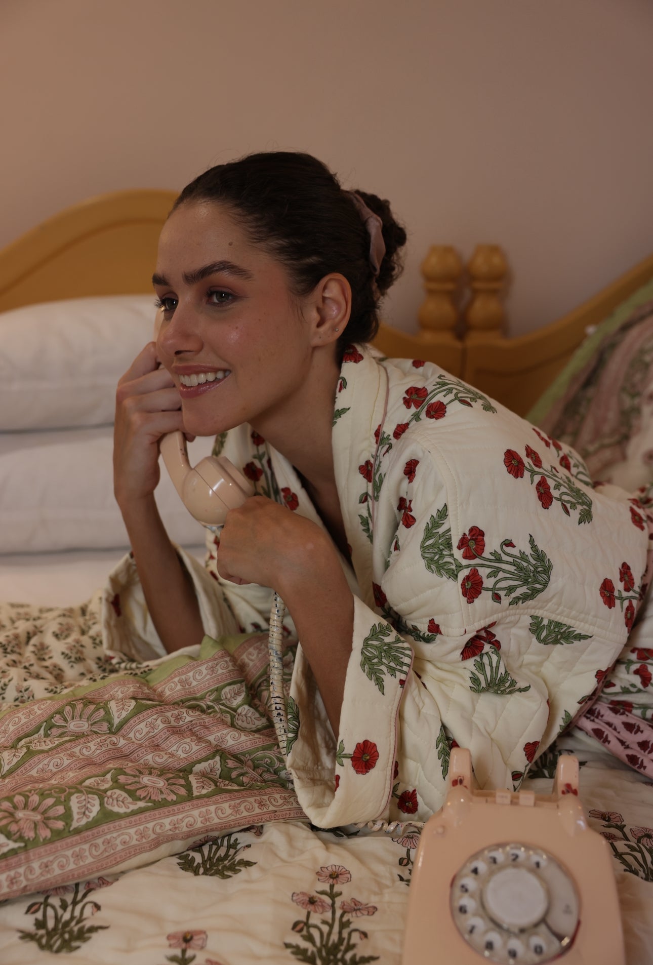 Quilted Luxury Cotton Dressing Gown / Robe - Condicote Poppy