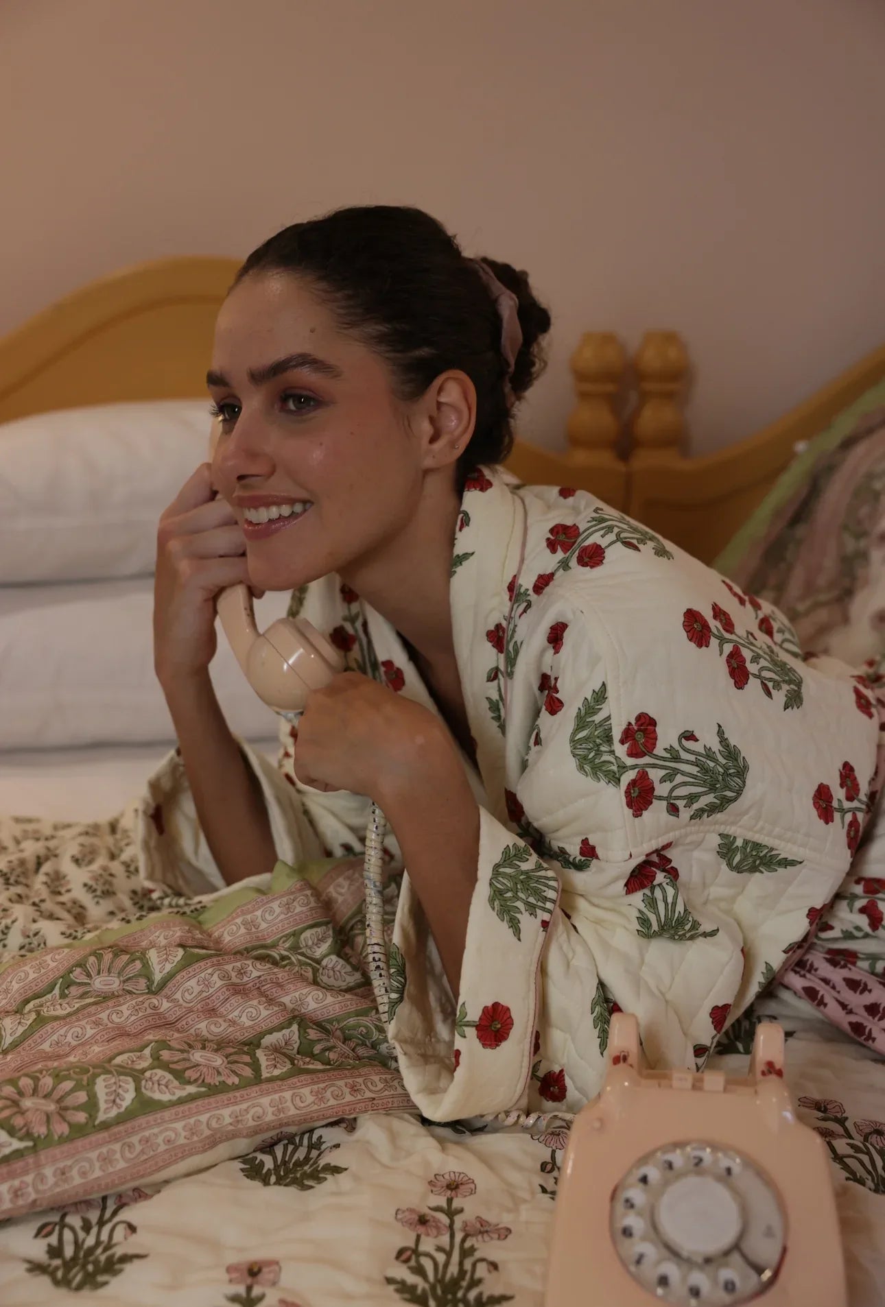 Quilted Luxury Cotton Dressing Gown / Robe - Condicote Poppy