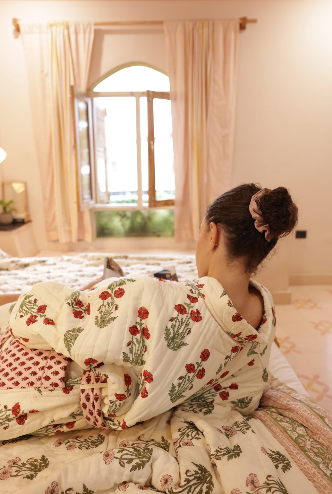 Quilted Luxury Cotton Dressing Gown / Robe - Condicote Poppy