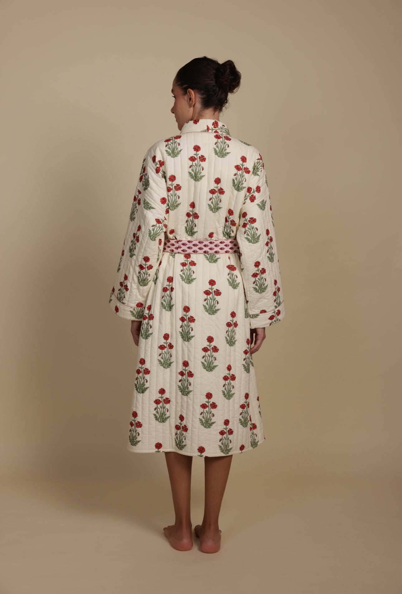 Quilted Luxury Cotton Dressing Gown / Robe - Condicote Poppy