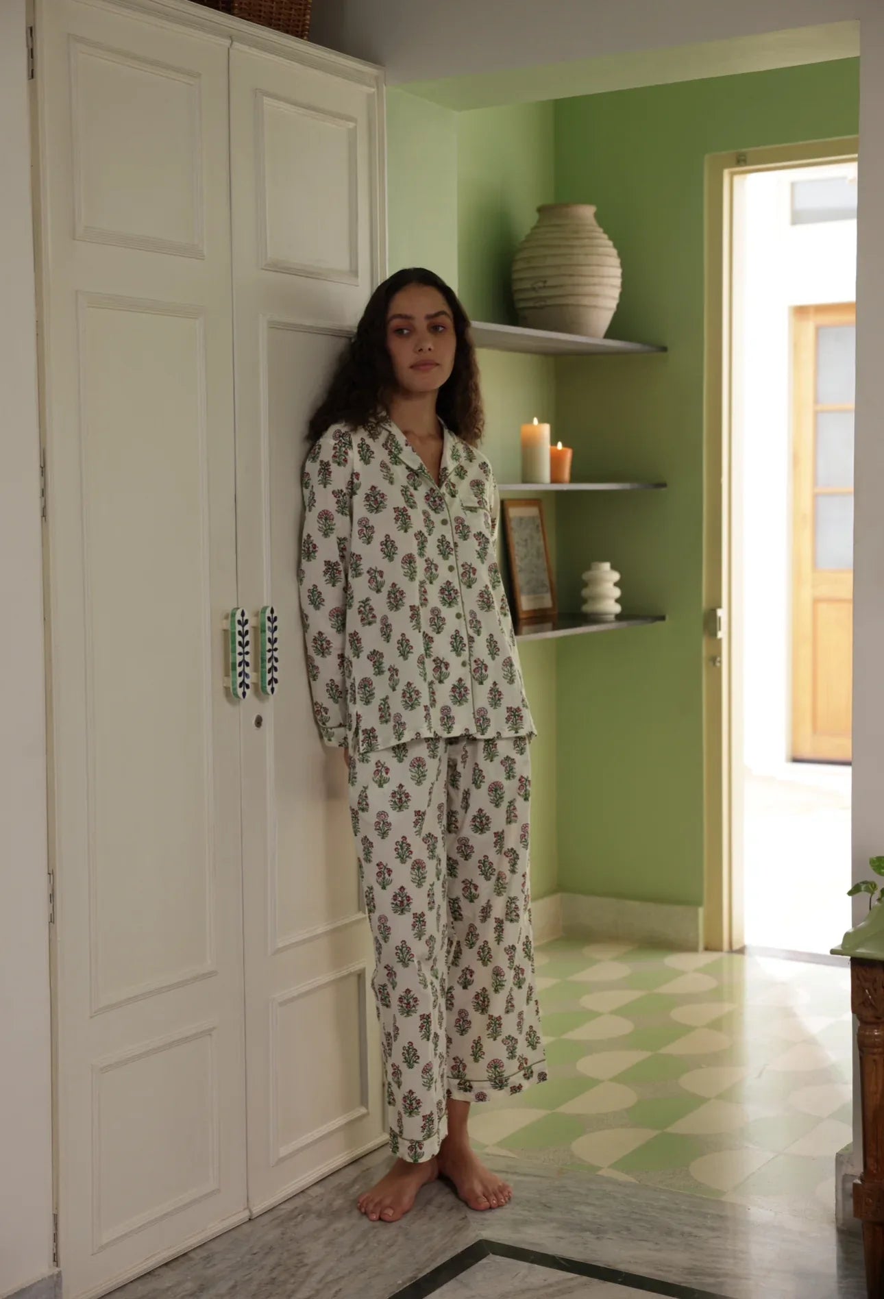 Floral Whisper cotton pyjamas front view - Cotswolds sleepwear