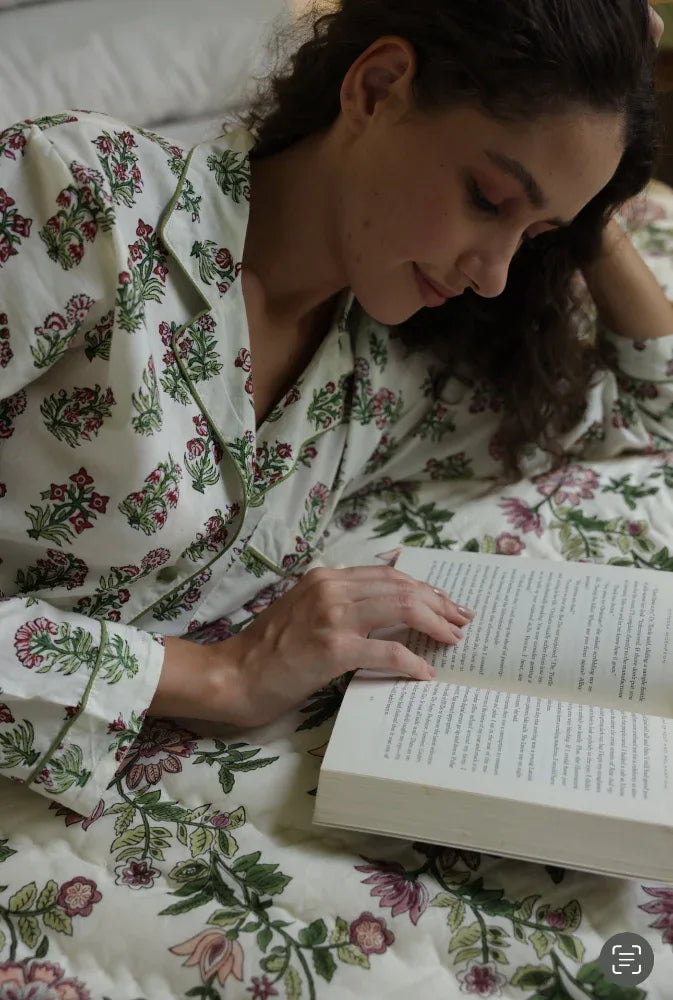 Luxury cotton pyjamas in floral whisper print - Floral Whisper by Mooch Cotswolds
