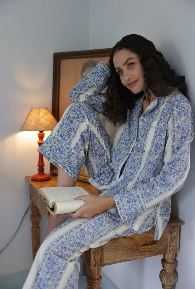 Luxury cotton pyjamas in cornflower meadow print - Cornflower Meadow by Mooch Cotswolds