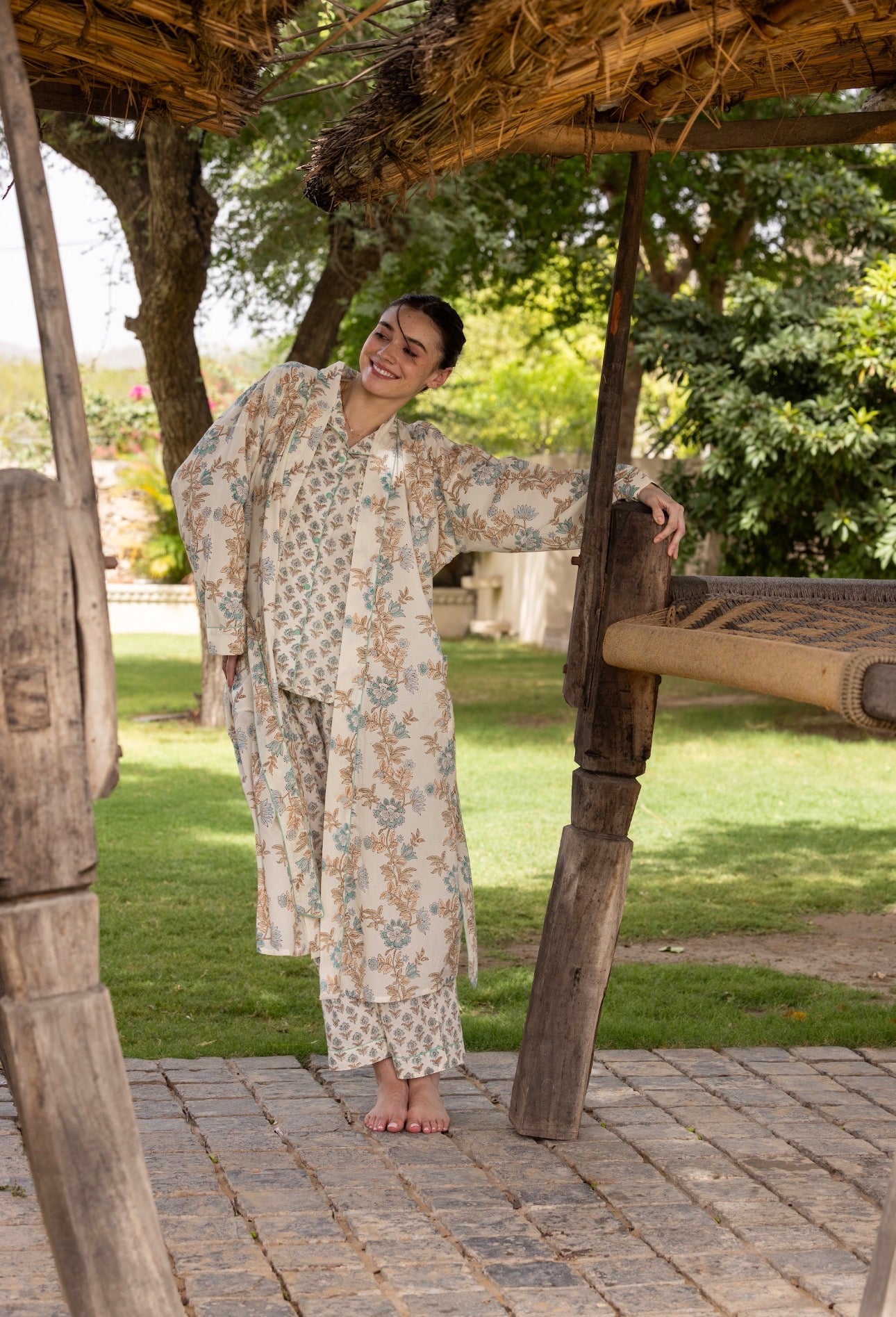 Cotton Dressing Gown / Robe - Paxford Mist