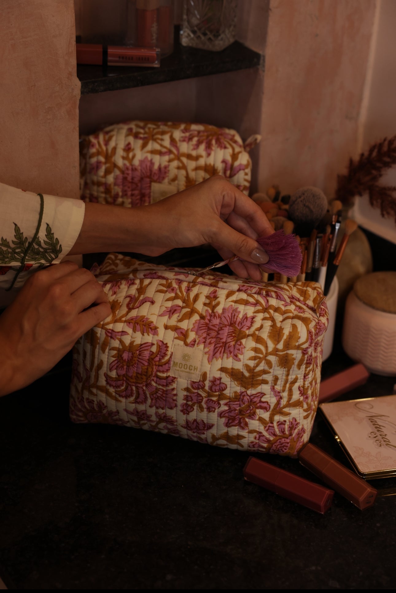 Quilted Cosmetic Bag - Willersey Orchid