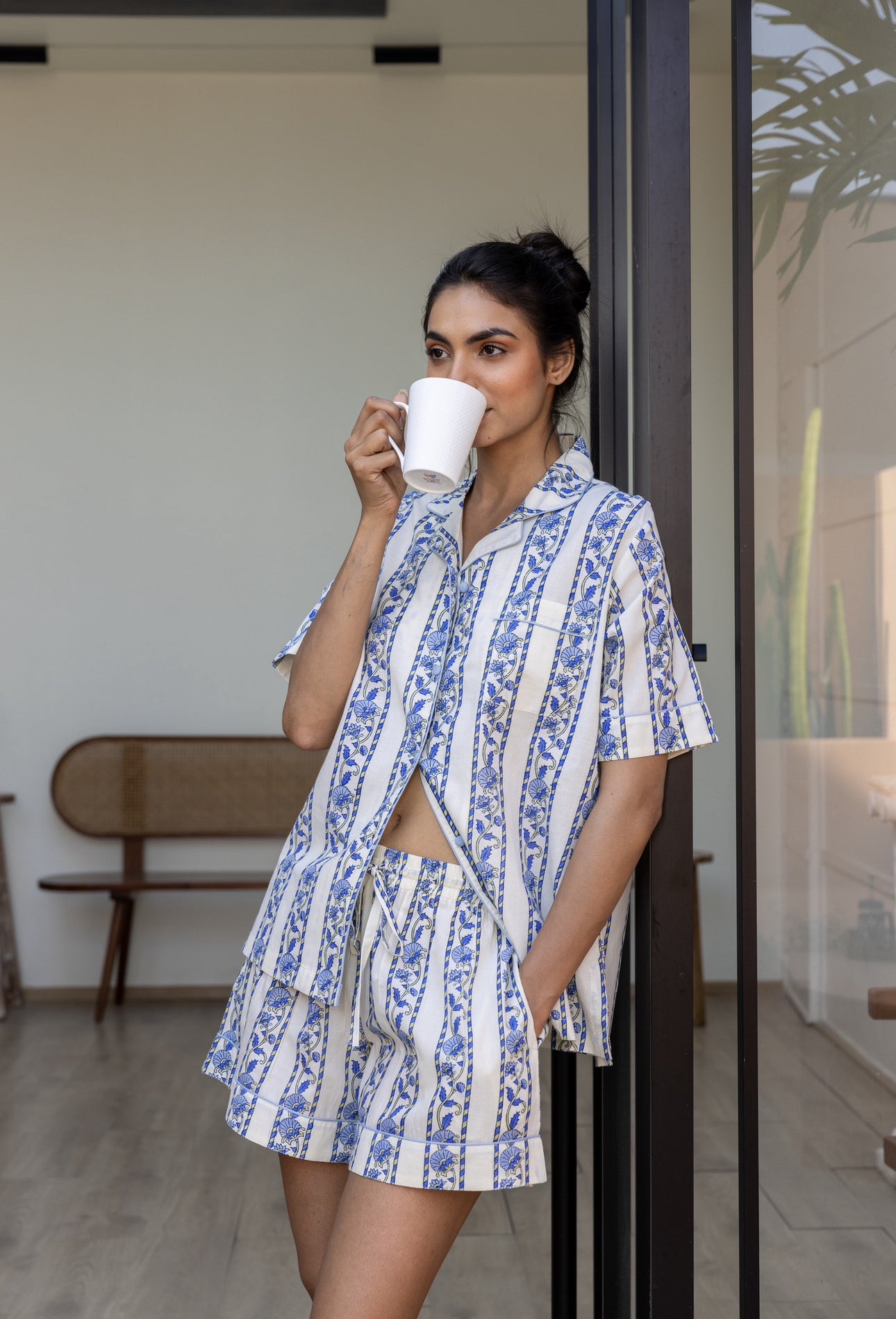 Short Cotton Pyjamas - Cobalt Ribbon