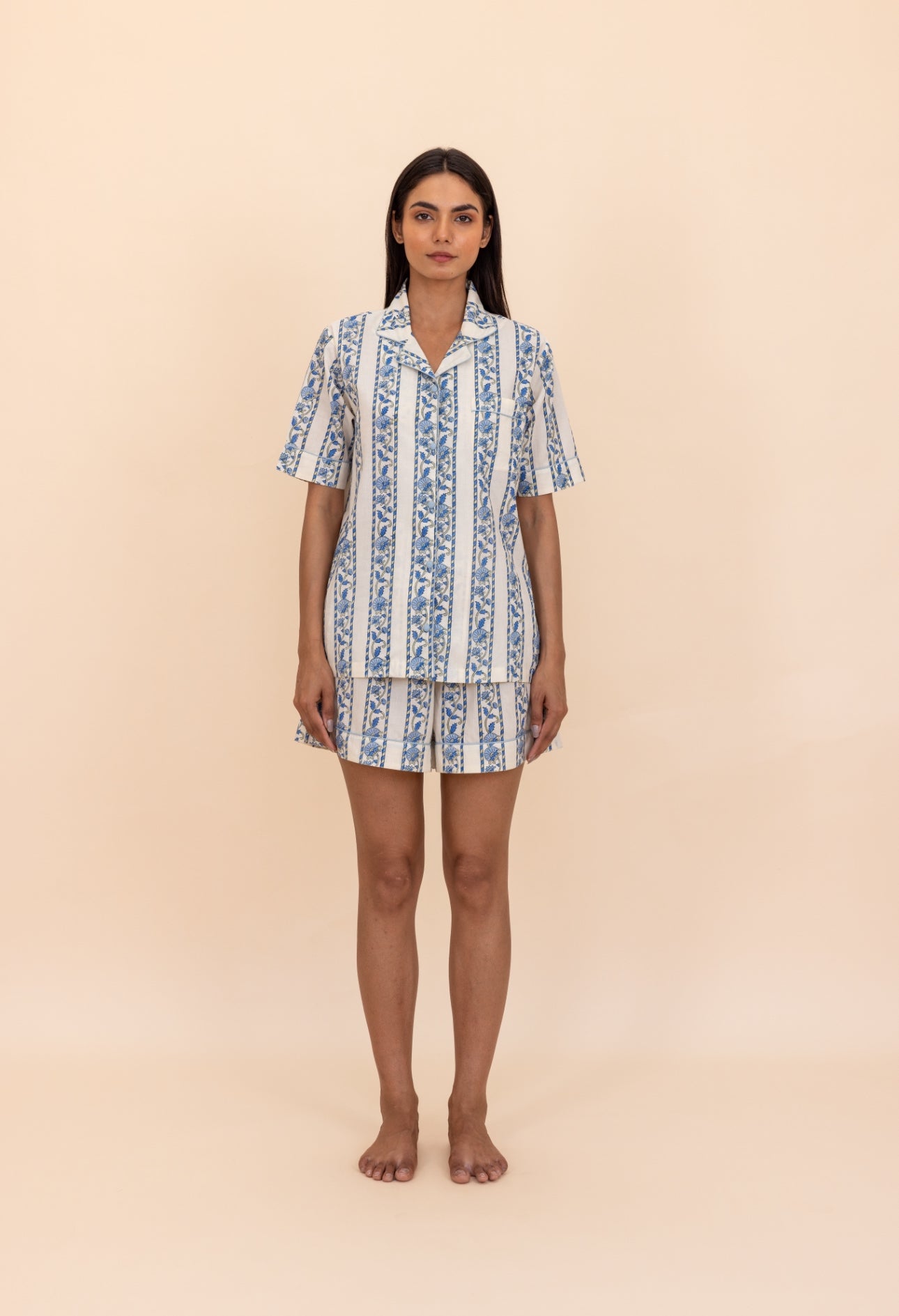 Short Cotton Pyjamas - Cobalt Ribbon