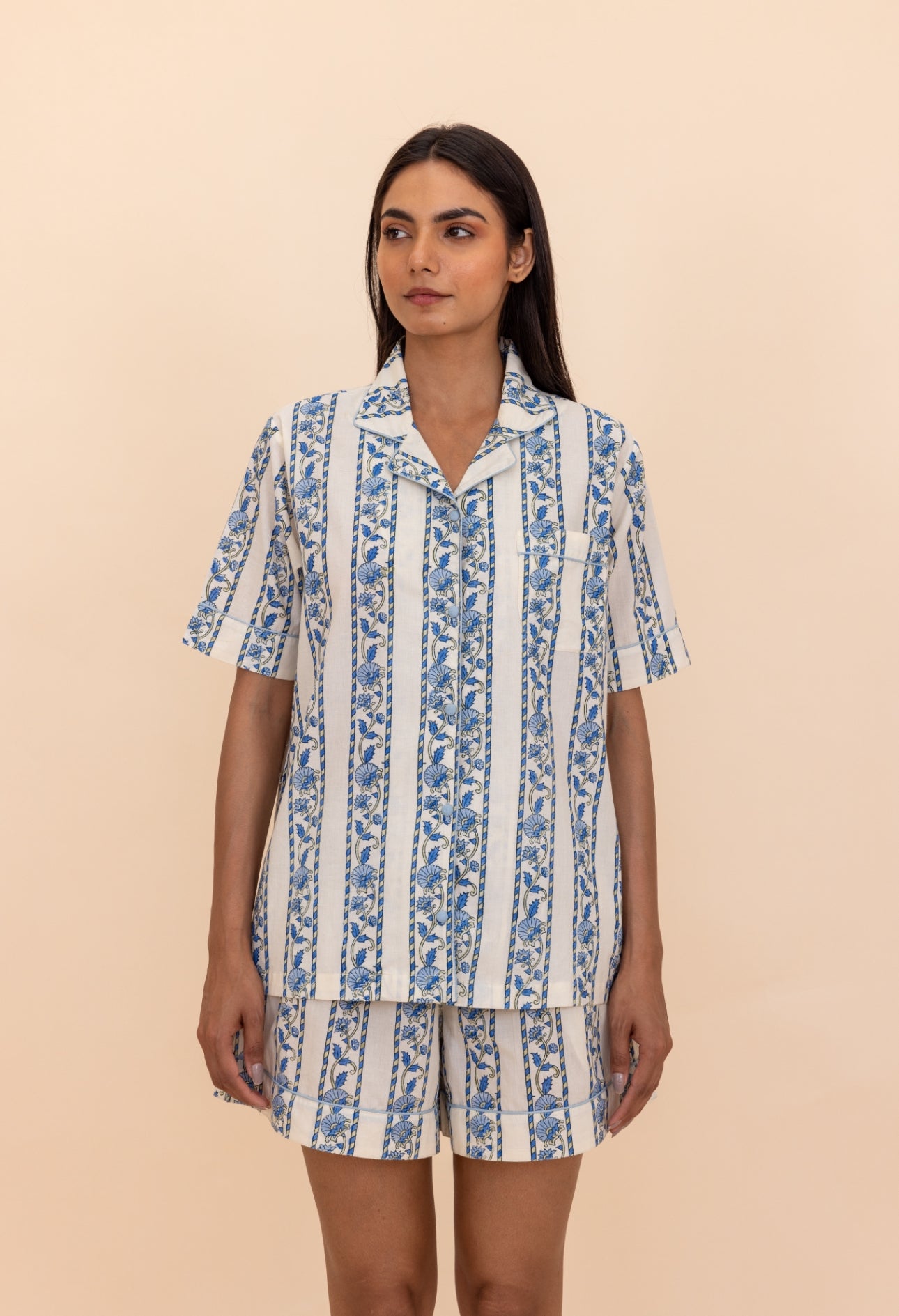 Short Cotton Pyjamas - Cobalt Ribbon