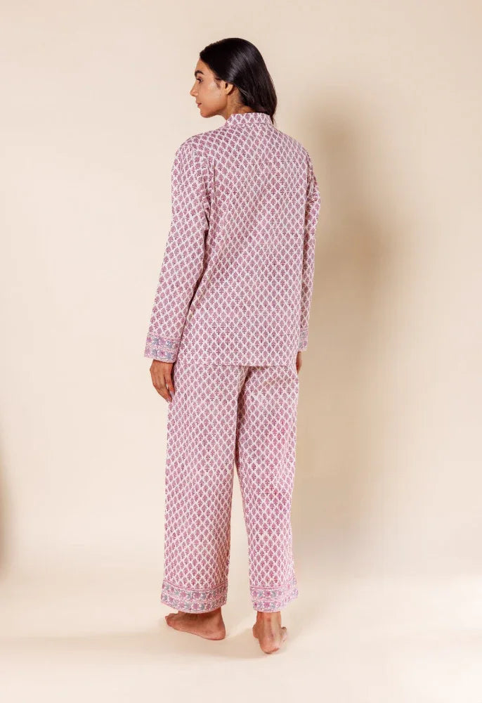Ditsy Shadow pyjamas back view - luxury cotton nightwear by Mooch Cotswolds