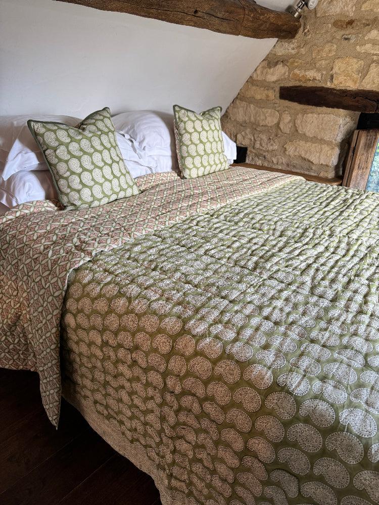 Luxury Quilted Bedspread / Eiderdown - Blockley Sage
