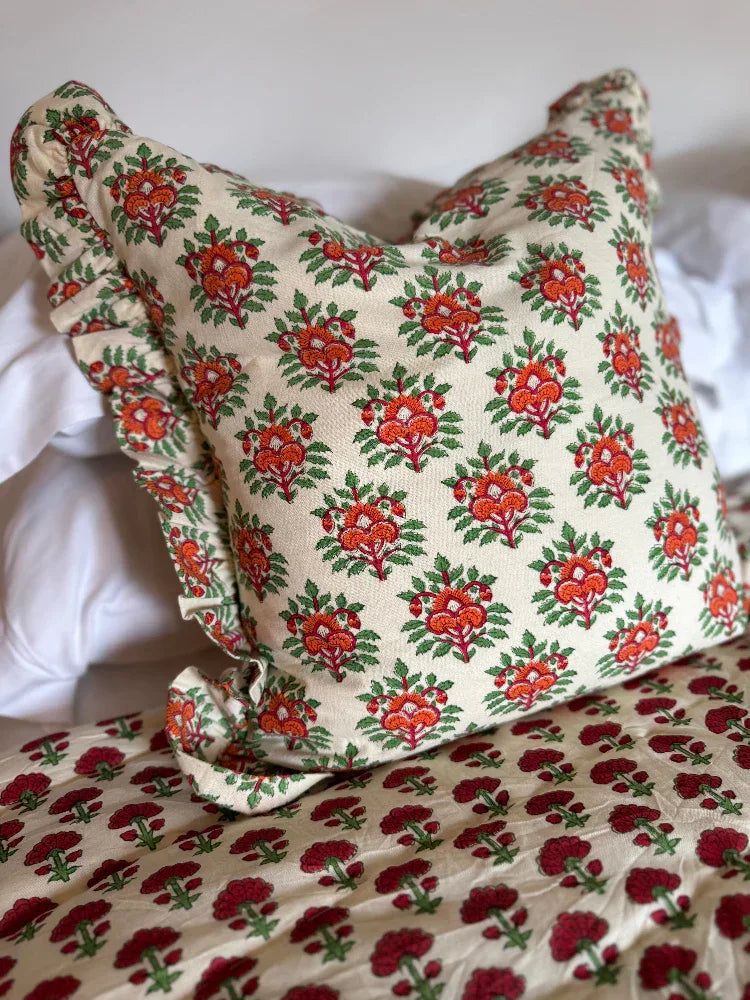 Printed Cushion Cover Ruffle - Beacon Amber