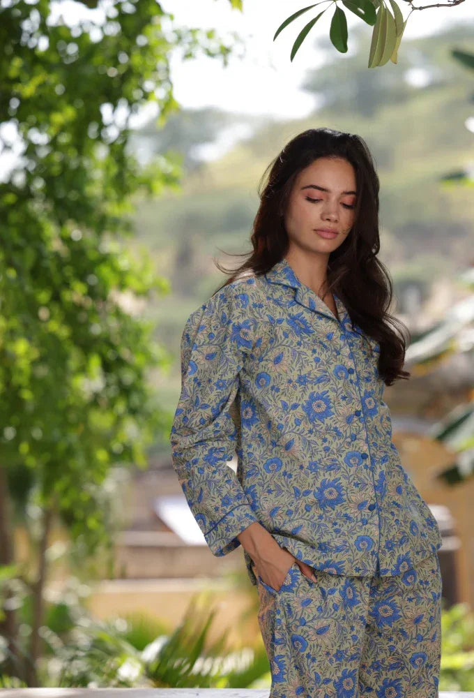 Luxury cotton pyjamas in sage green - Ebrington Sage by Mooch Cotswolds
