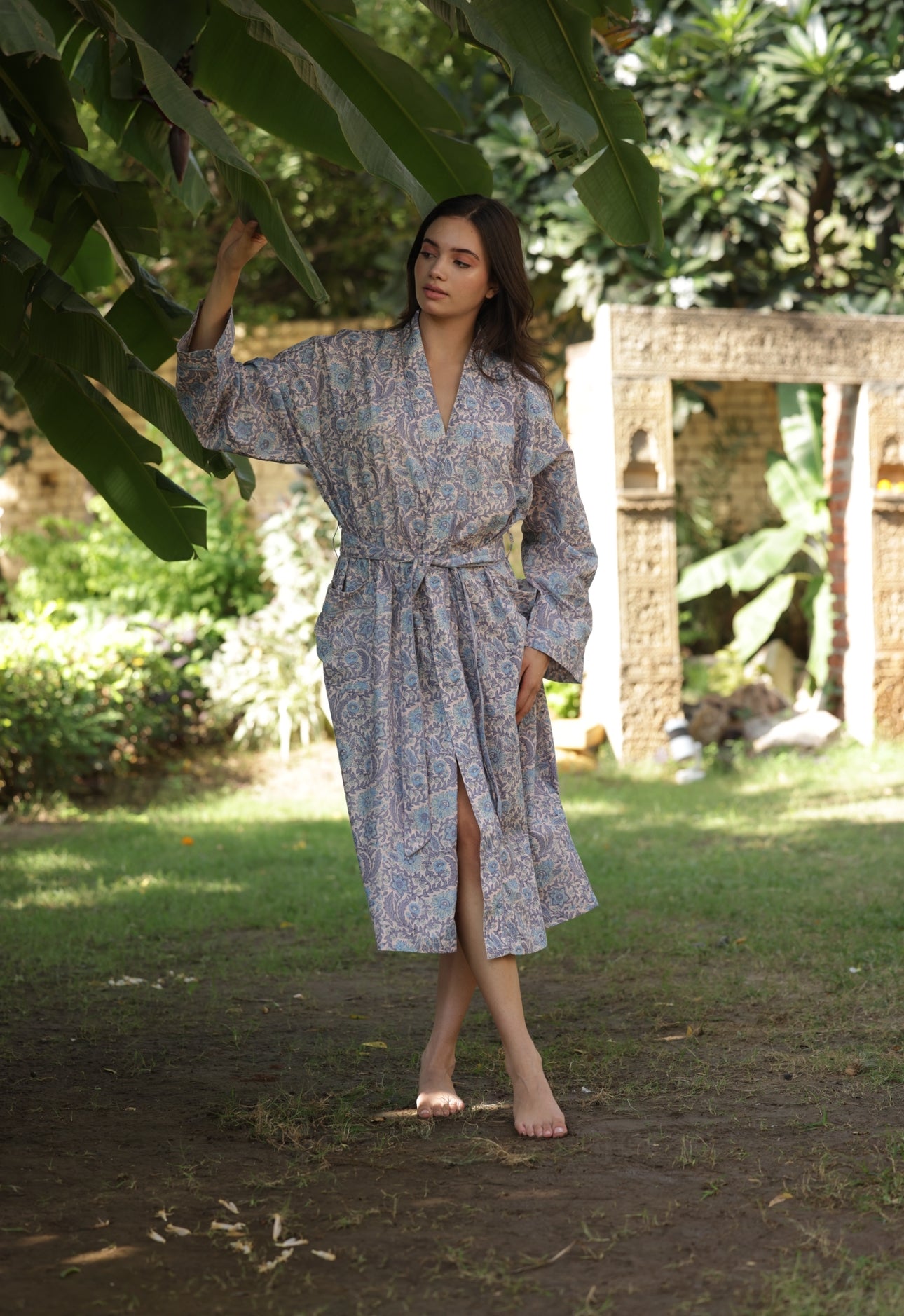Cotton Dressing Gown / Robe - Snowshill Lavender