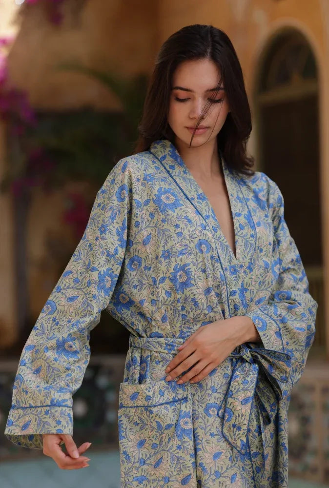 Cotton Dressing Gown / Robe - Ebrington Sage