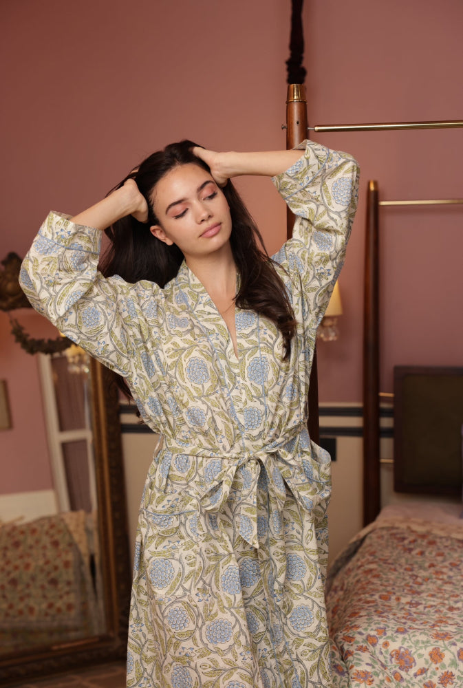 Cotton Dressing Gown / Robe - Wolds Steel