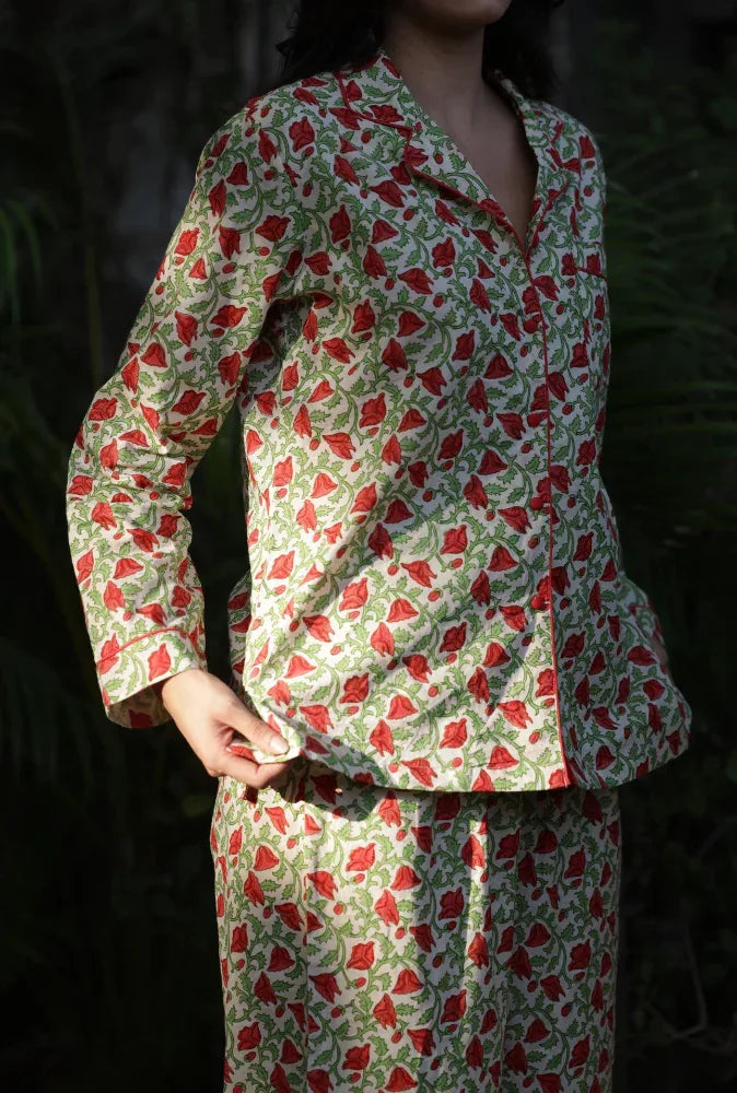 Luxury hicks scarlet print pyjamas styled - Mooch Cotswolds sleepwear