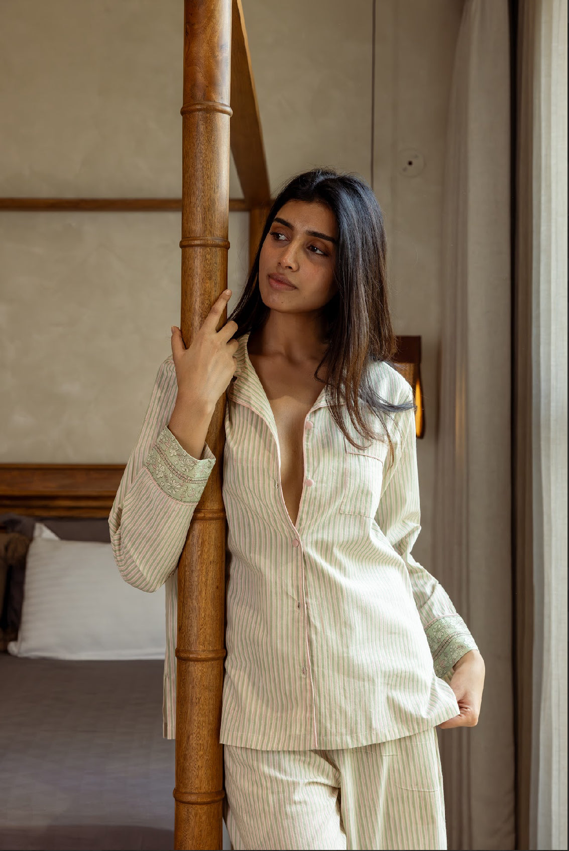 Cotton Pyjamas - Candy Sage Stripe