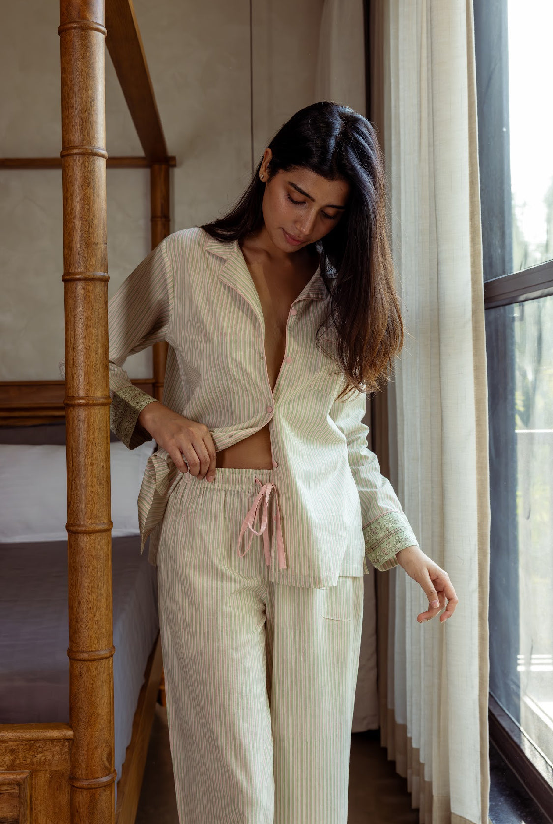 Cotton Pyjamas - Candy Sage Stripe