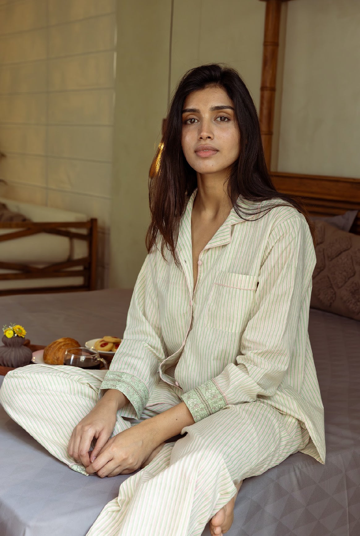 Cotton Pyjamas - Candy Sage Stripe