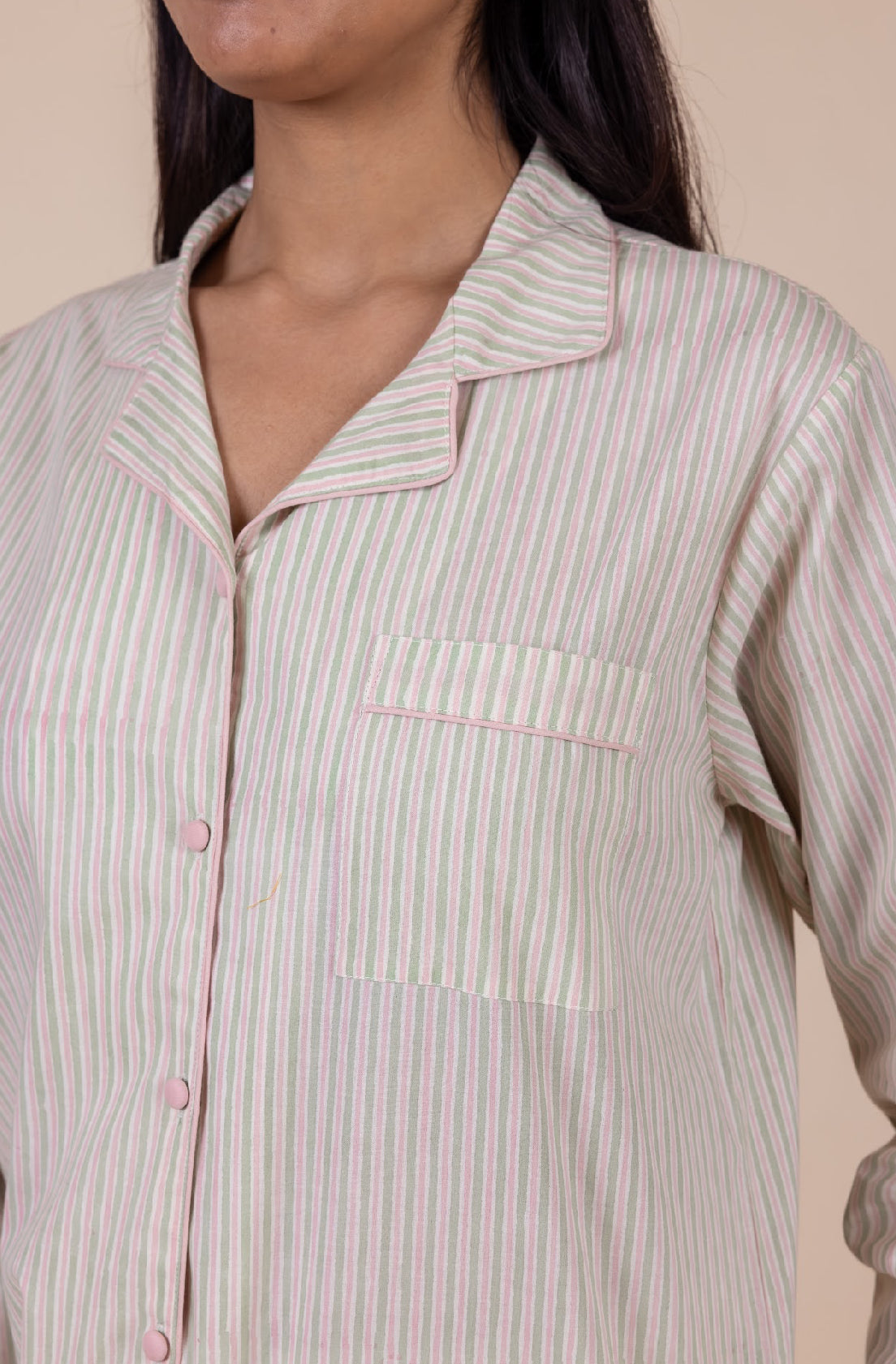 Cotton Pyjamas - Candy Sage Stripe