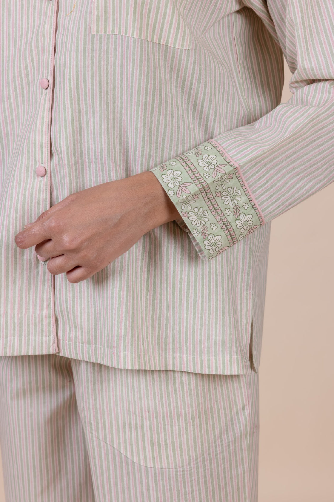 Cotton Pyjamas - Candy Sage Stripe