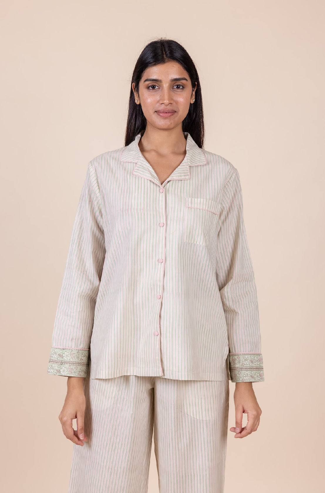 Cotton Pyjamas - Candy Sage Stripe