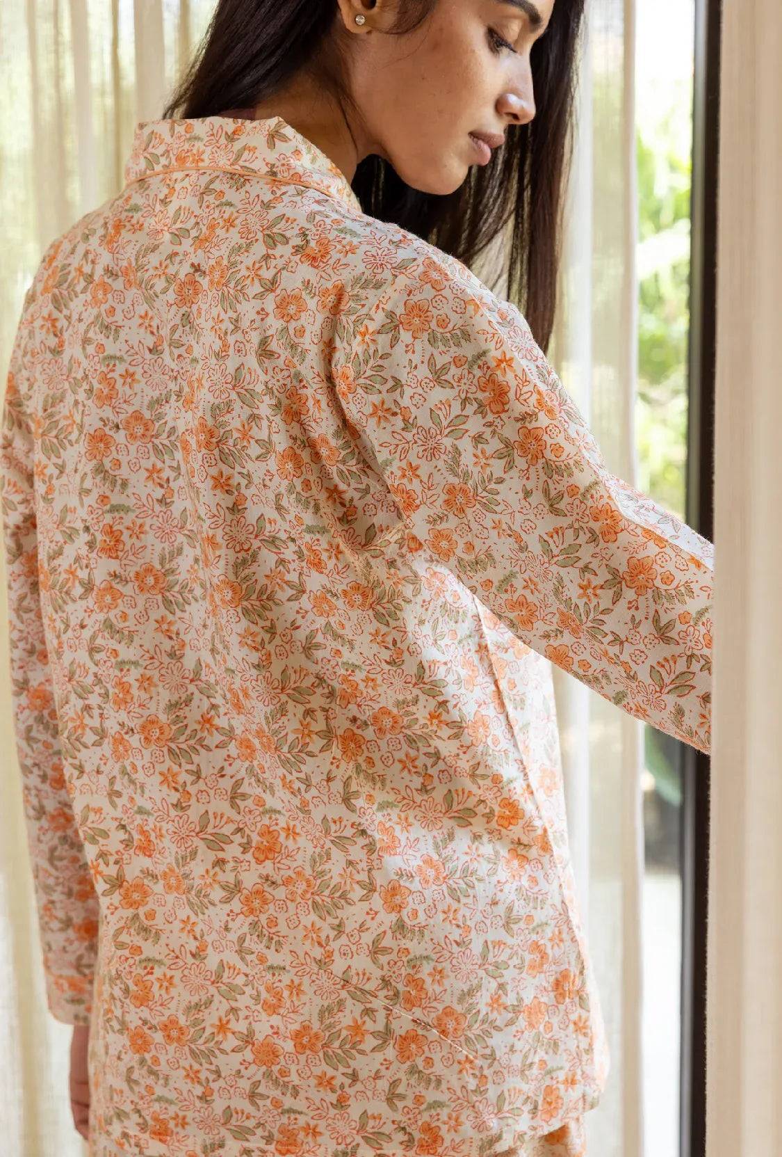 Dovers Blossom cotton pyjamas side back view - luxury nightwear by Mooch Cotswolds