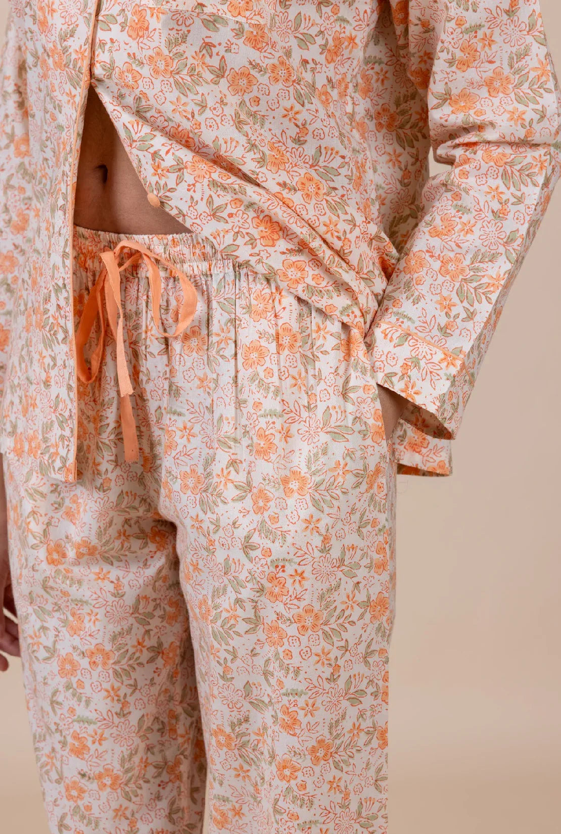 Cotton pyjama trousers in blossom print with elastic waist by Mooch Cotswolds