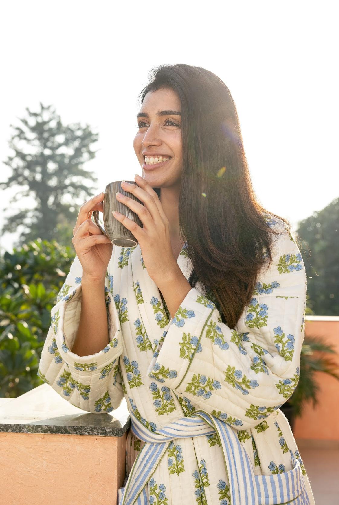 Quilted Luxury Cotton Dressing Gown / Robe - Arlie Meadow