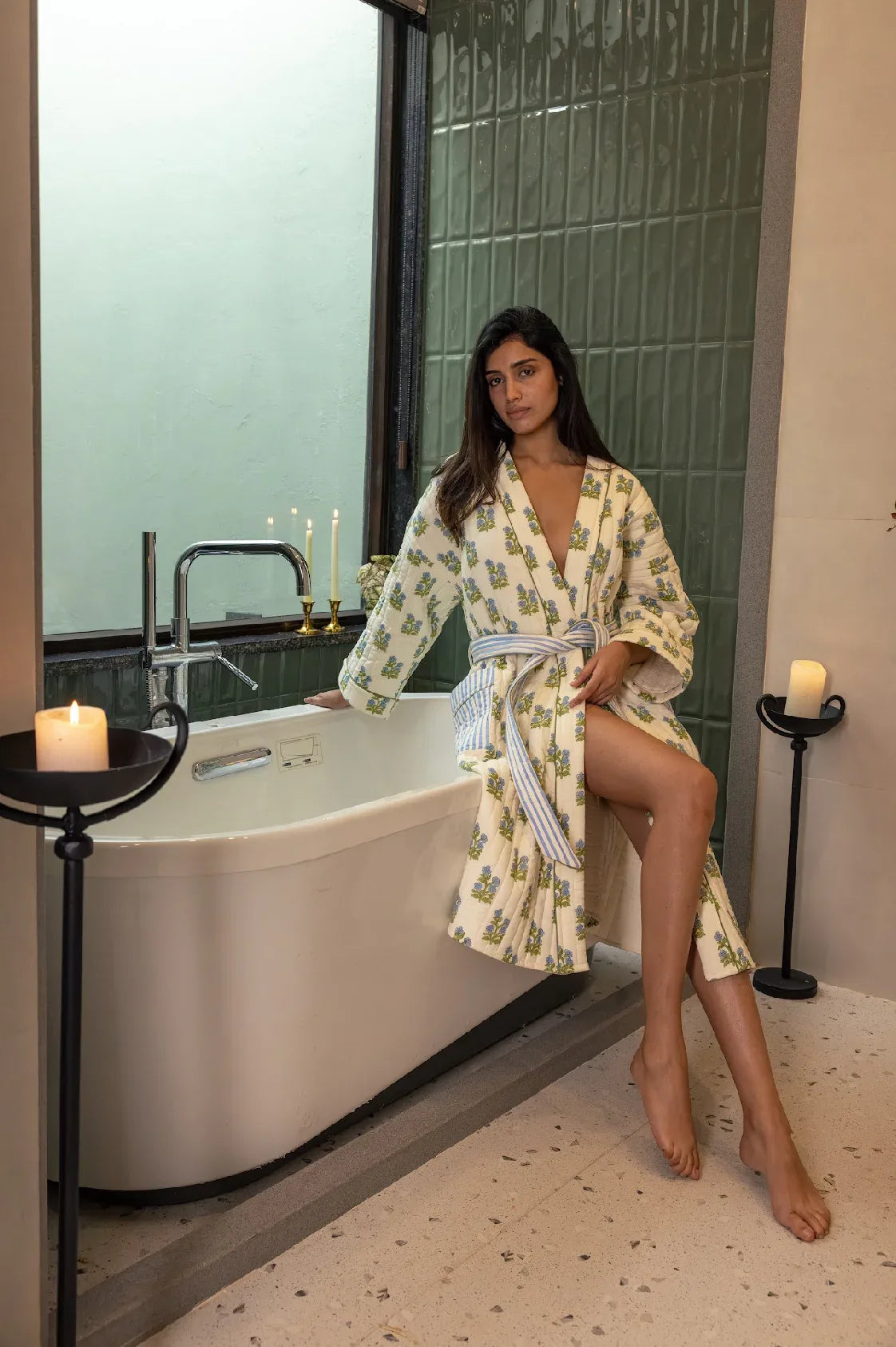 Quilted Luxury Cotton Dressing Gown / Robe - Arlie Meadow