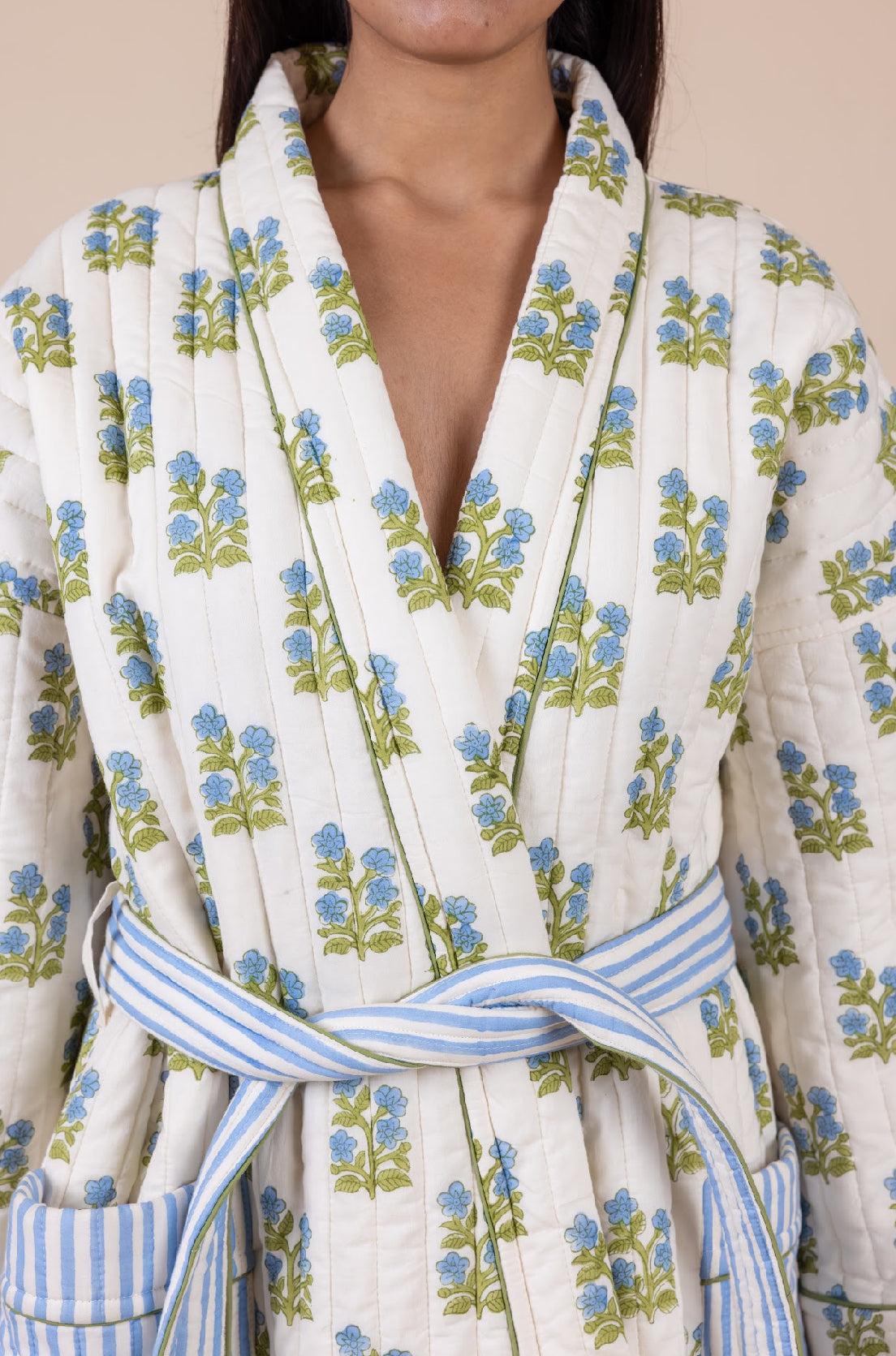 Quilted Luxury Cotton Dressing Gown / Robe - Arlie Meadow