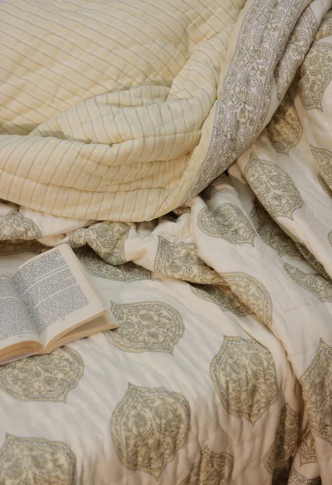 Open book on kiftsgate stone quilt with soft focus