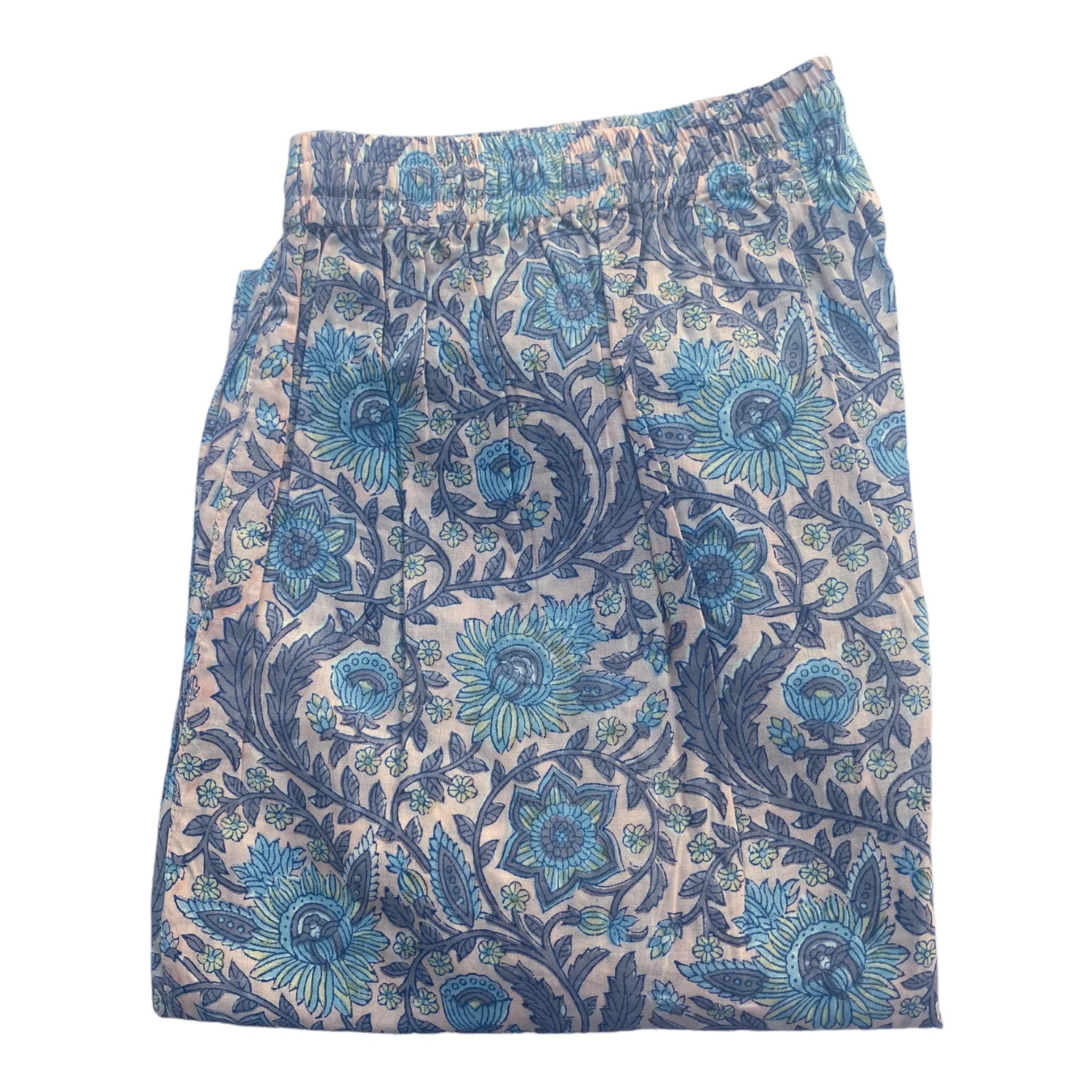 Snowshill lavender print pyjamas product shot of pyjama bottoms - luxury cotton sleepwear by Mooch Cotswolds